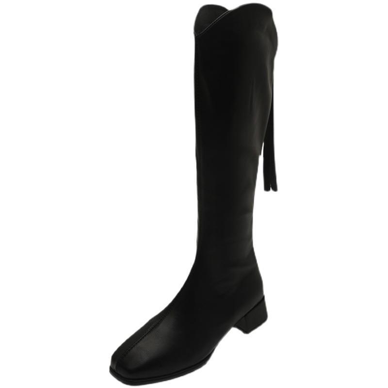 Autumn and winter new Martin boots women's square head mid-heel thick heel short boots versatile rear zipper elastic thin boots