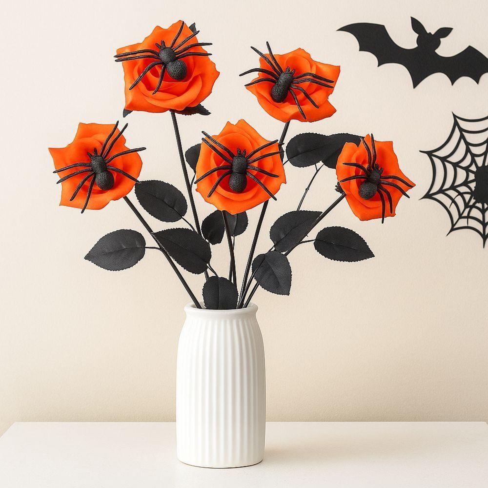 Gothic Halloween Artificial Rose 38cm Fake Flower Photo Props Spider Rose Bouquet  Vase Arrangement