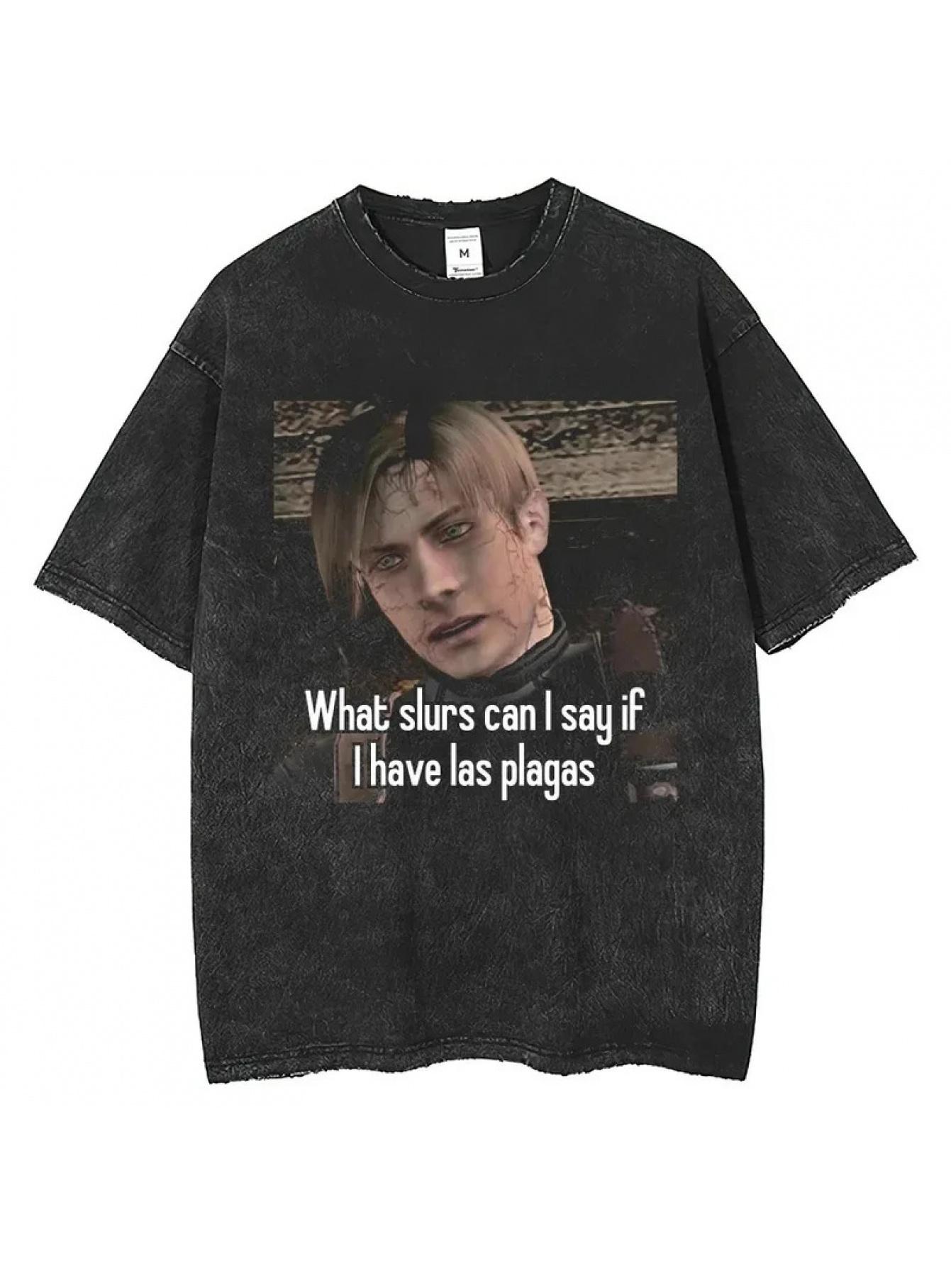 Mens Harajuku Inspired Leon S Kennedy Graphic Tee Vintage Clothing Graphic Short Sleeve Shirt Unisex Men Women All-Season S разноцветный
