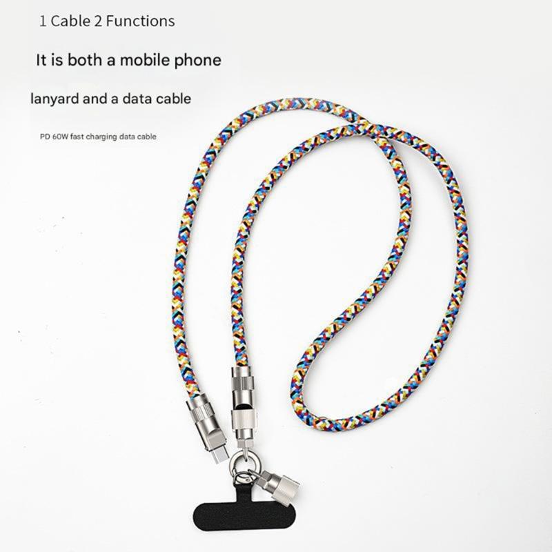Reinforced Braided Charging Cord Cable with Phone Strap 60W Rapid Charging Travel Essential for Camping Outdoor Activity