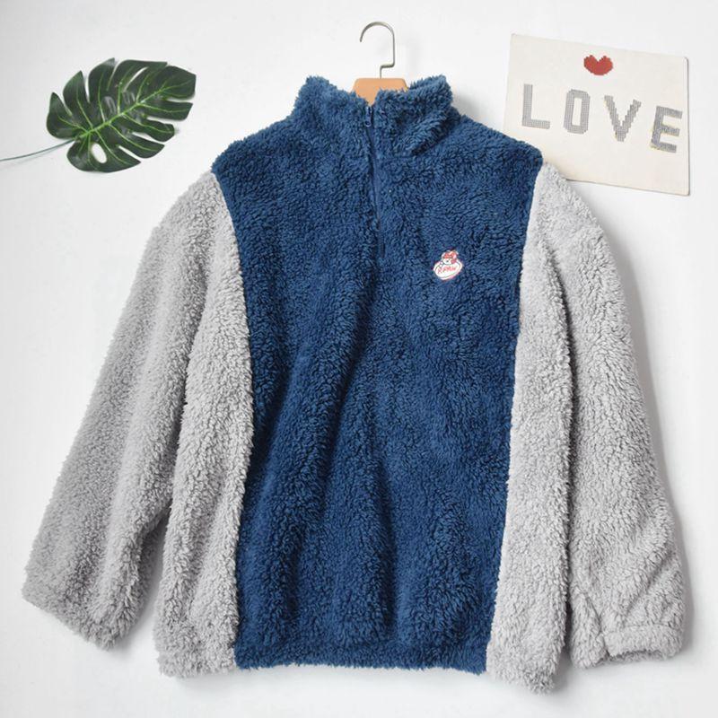

Fall and Winter New Arrival Men Cashmere Zipper Cardigan Thickened Pajamas Tops Coral Fleece Warm and Loose Homewear Color block half zipper 175