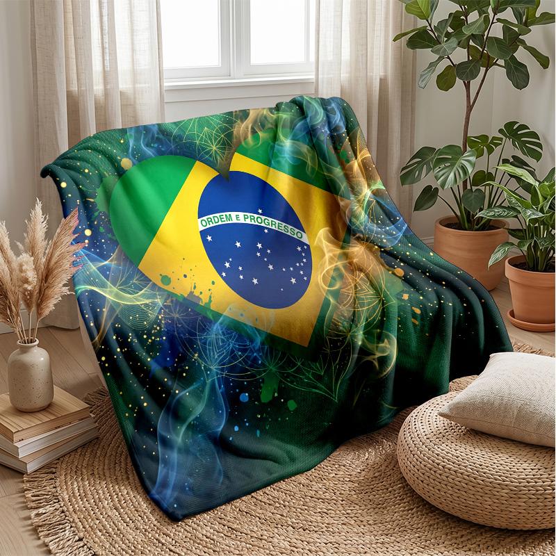 Brasilien Fotboll Tryckt Flanellfilt Hudvänlig Varm Dekorativ Pläd för Inomhus Soffa Säng Daglig Användning