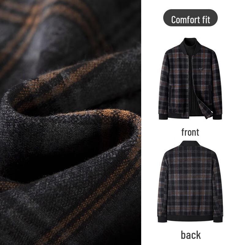 MONTAGUT Herren Karierte Strickjacke mit Baseballkragen