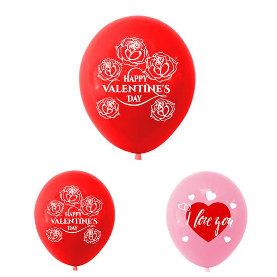 18Pcs 12 Inch Latex Anti-deformed Rose Balloon Eye-catching Decorative Heart Pattern Happy Valentine's Day Party