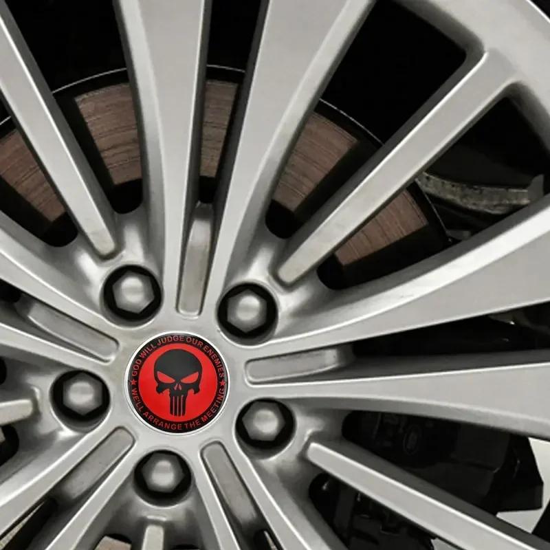 Car Decor 56mm 4pcs Skull Logo Car Wheel Center Hub Cap Aluminium Sticker For Universal Cars Styling Accessories