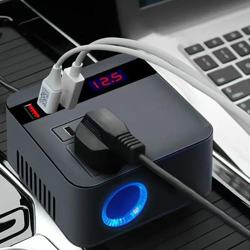 Car Power Inverter 150W DC12V/24V to AC110V/220V LED Display Fast Charging Auto Converter with Sockets for Car Trucks and Travel