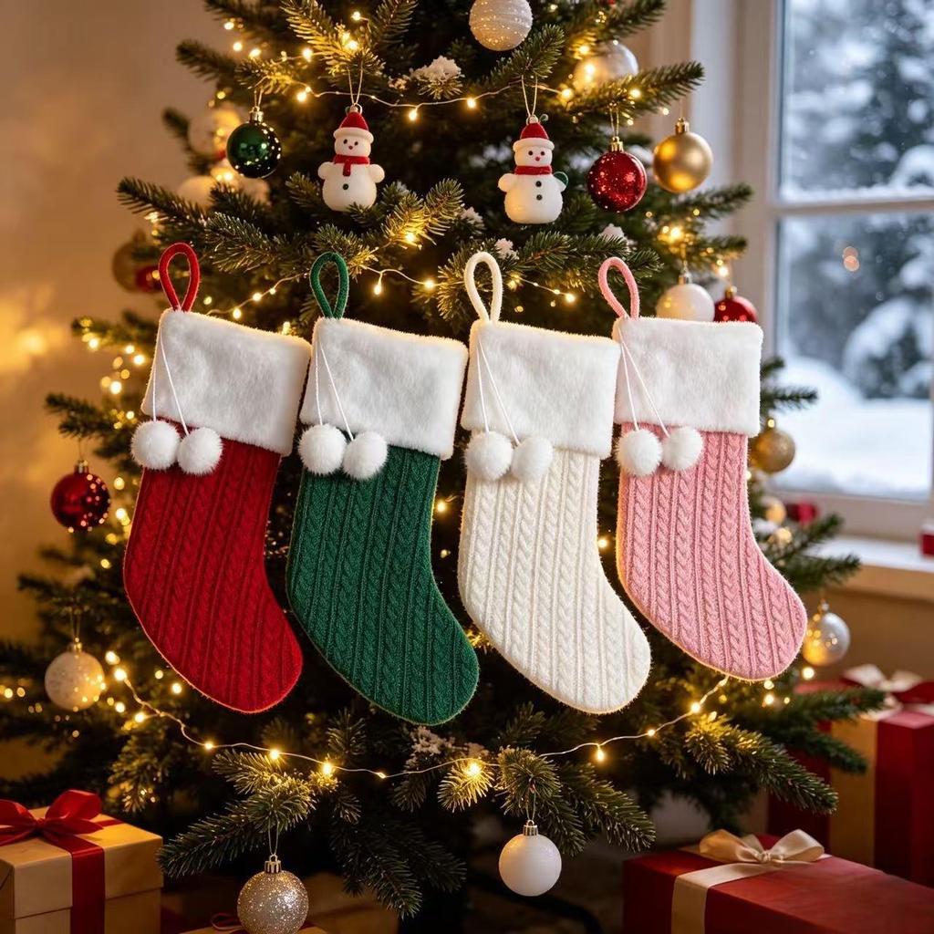 Thick Chunky Knit Wool Christmas Socks and Striped Stocking
