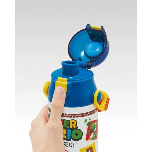 Skater Kids' Stainless Steel Water Bottle, 2-Way Design, 580ml (Direct Drinking) or 570ml (Cup Drinking), Super Mario 23 Design, Kid-Friendly and Ligh