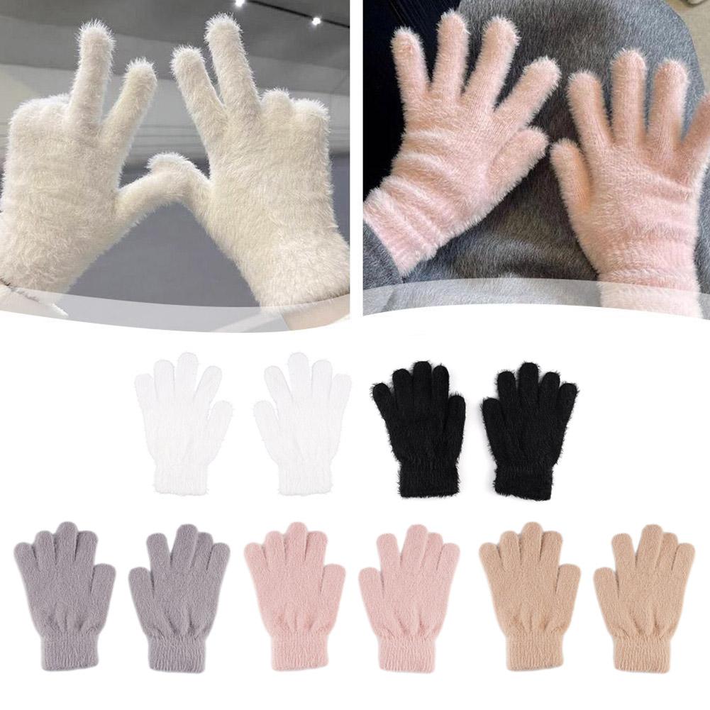 Winter Mink Velvet Five Finger Gloves Plush Warm Cold-proof Gloves Women Outdoors Cycling Solid Color Wistiti Mittens