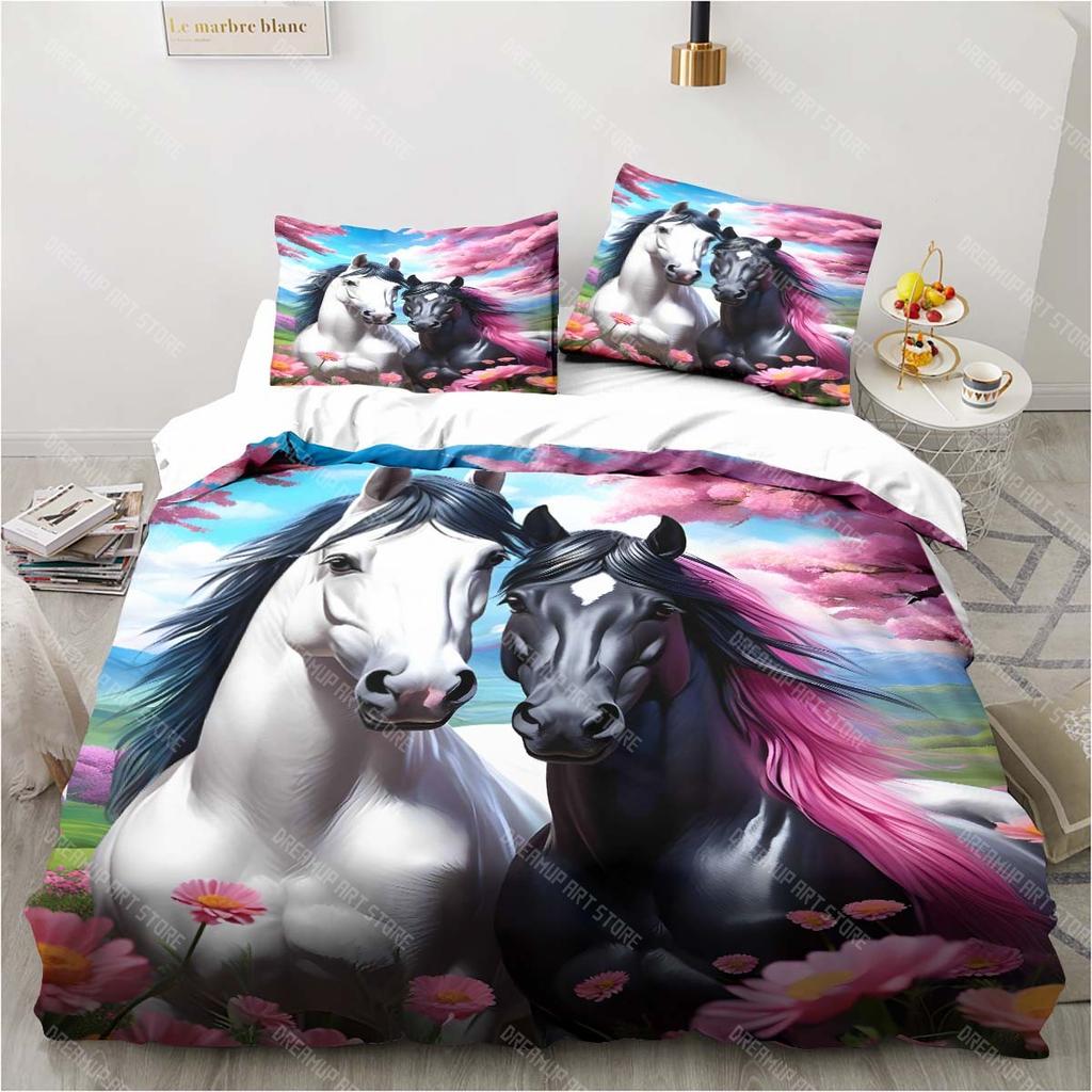 Animal horse printing set pillowcase duvet cover unicorn pattern bedroom bedding child room bed cover set luxury birthday gift