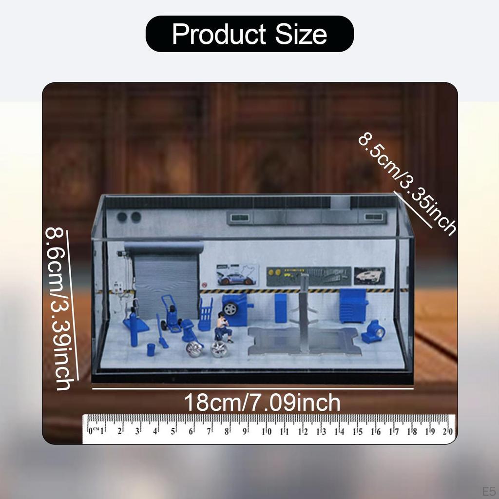 1/64 Auto Repair Shop Model Diorama Miniature,DIY Assembly,Layout Prop Collections Gift Tabletop