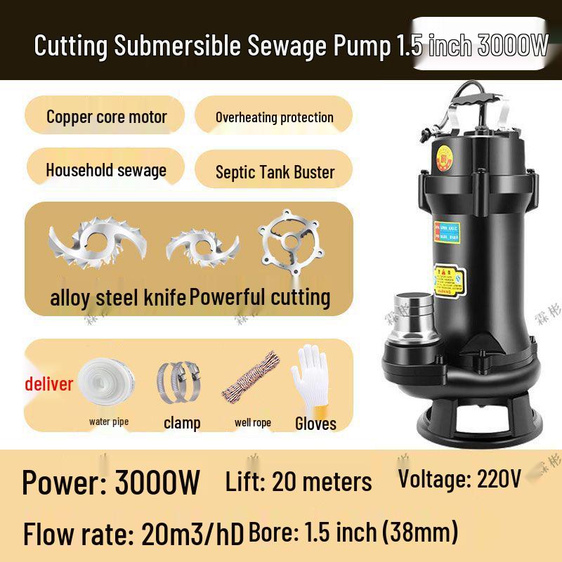 High-Power Submersible Sewage Cutting Pump for Feces, Biogas, and Septic Tanks