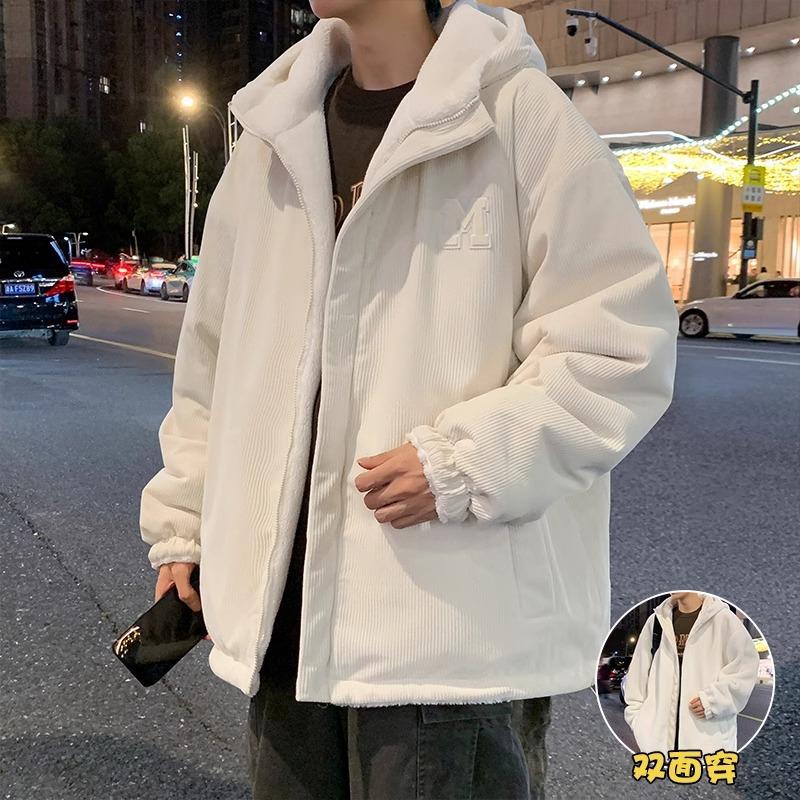 Lamb wool double-sided cotton-padded clothes, men's winter tide thickened warm and cold-proof cotton-padded clothes, new coats, cotton-padded jackets