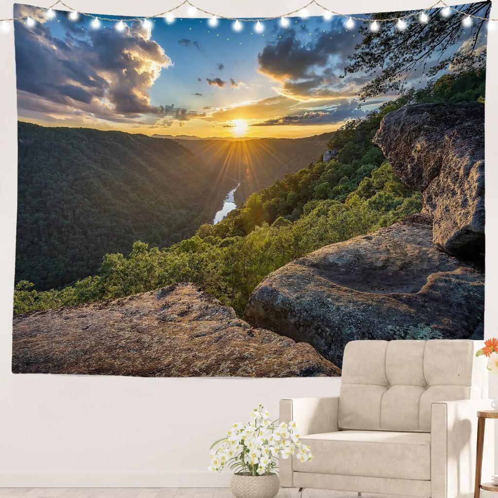Mountain Tapestry Colorful Sunset Reflection Tapestry Nature Meadow Tapestry Wall Hanging for Bedroom Living Room Dorm Decor
