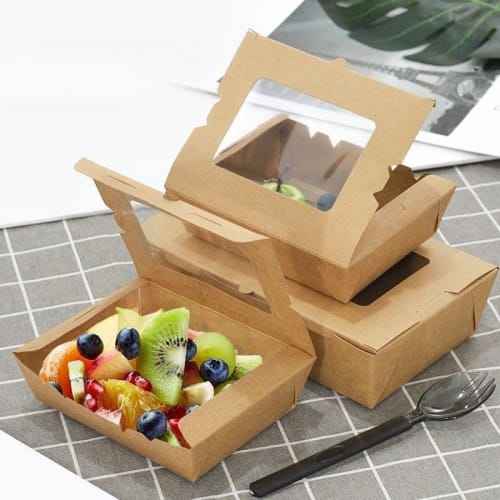 Heads Deli Boxes, 16.8*4.8*13.4cm, Set of 50, Disposable Kraft Paper Lunch Boxes with Windows, Oil-Resistant and Waterproof, Ideal for Sandwiches, Tak