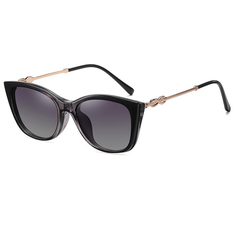 

Magnetic Polarized Sunglasses Women Fashion Cat Eye 2 In 1 Clip On Ladies Anti Blue Light Glasses Frames TR90 Metal Eyewear picture color черный серый