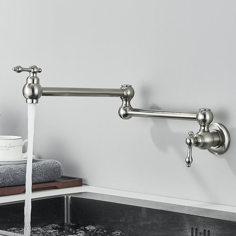 Baokemo Folding into the Wall Faucet 304 Stainless Steel Universal Rotation Faucet Kitchen Concealed Single Cold Faucet