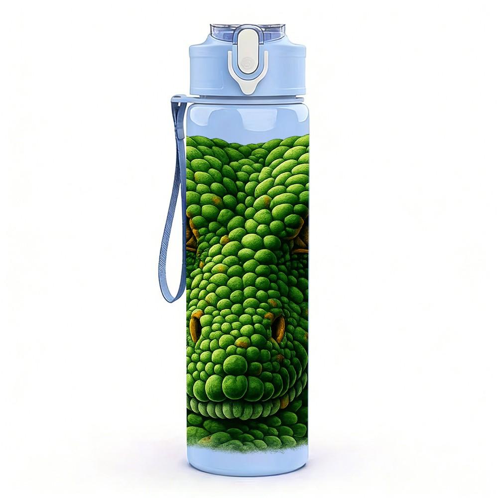 1PC Green Snake Reptile Head Portrait Print 750ml Color Plastic Sports Water Bottle Leakproof Flip Straw Lid Suitable for Sports Office Home Use