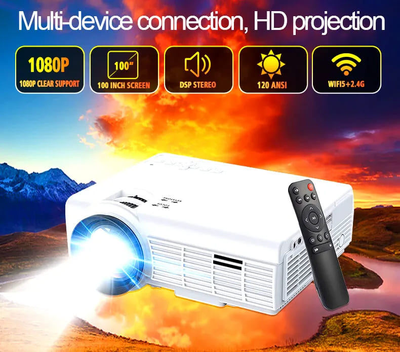 Kraftig Q5-projektor FHD 1080P telefon WiFi-skjermspeiling LED-video for hjemmeunderholdning, bedriftsmøter, utdanning, opplæring