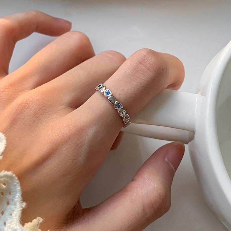 Elegant Adjustable Heart Shaped Copper Ring With Colorful Diamonds For Women