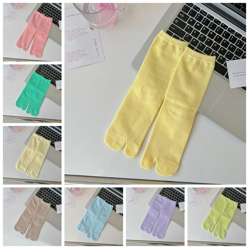 

2Pairs Anti Slip Toe Separator Socks Mid-calf Split Toe Sock Two Toed Cotton Socks Unisex рожевий