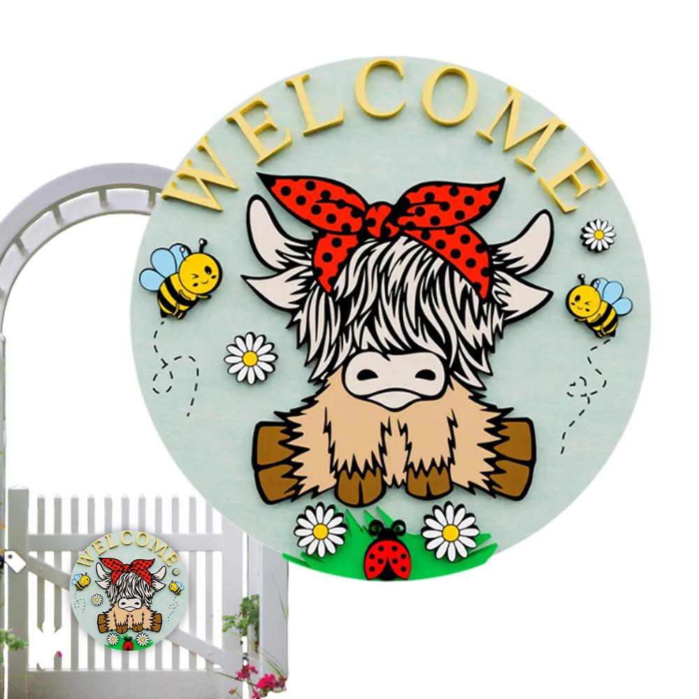 Cow Wooden Signs Welcoming Rustic Creative Sign Farmhouse Seasonal Door Decor For Window Wall Home Indoor Thanksgiving Christmas