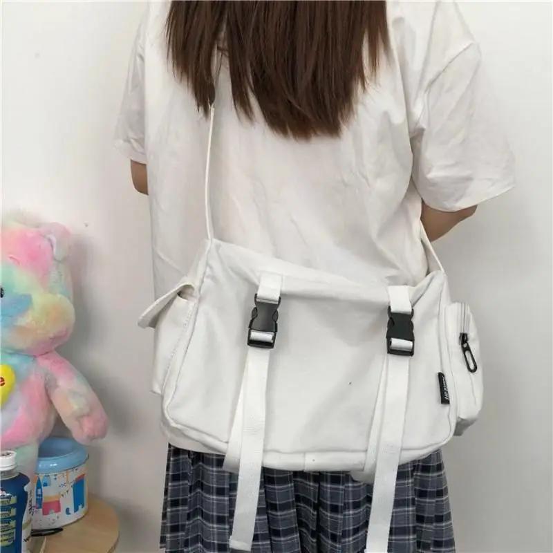 Japanese Harajuku Messenger Bag Unisex Canvas Crossbody Bags Student Multiple Pockets Large Capacity Handbags Shoulder Bag
