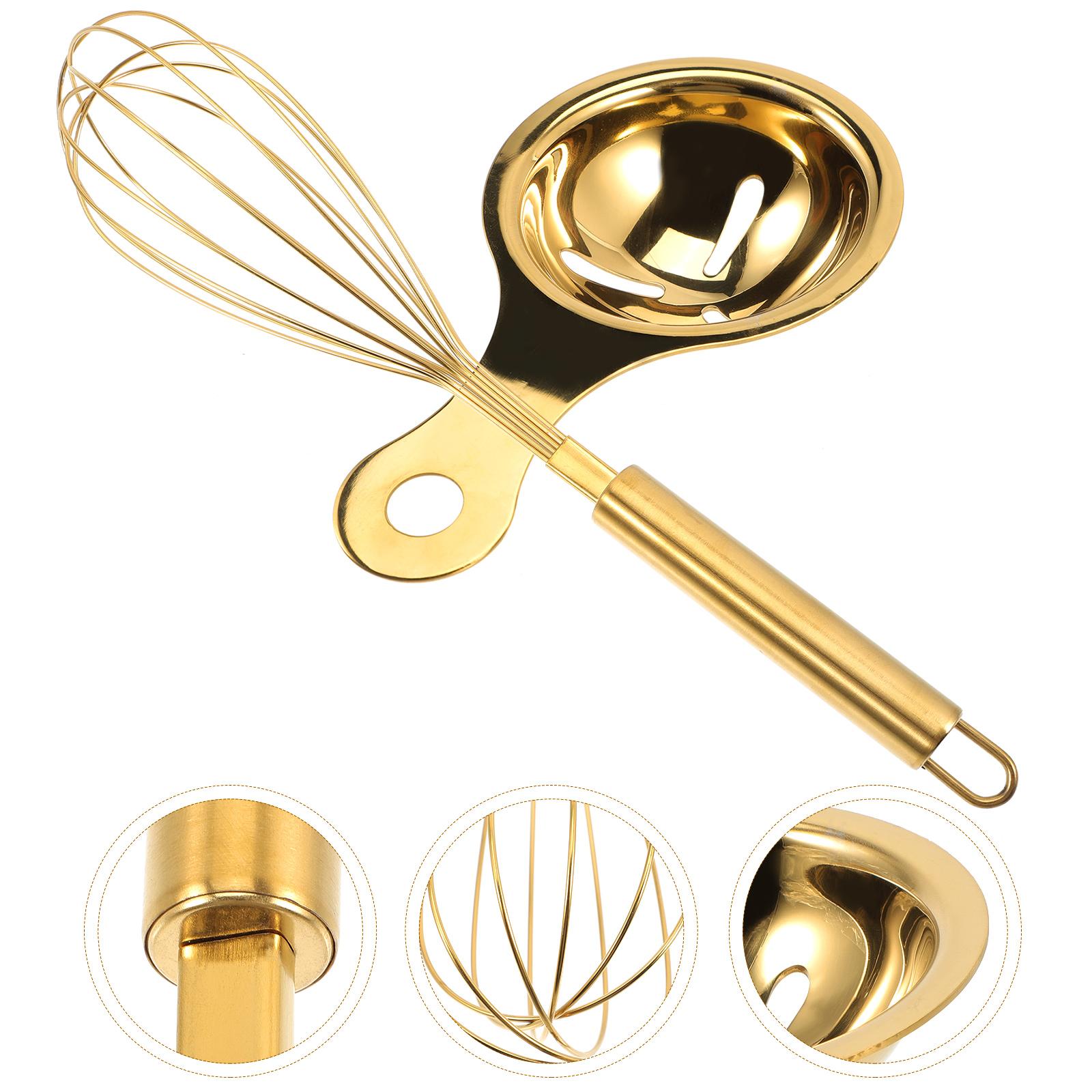 

1 набор кухонных венчиков для яиц с разделителем для яиц, портативный венчик для яиц, миксер для яиц, яйцо из нержавеющей стали золотистый