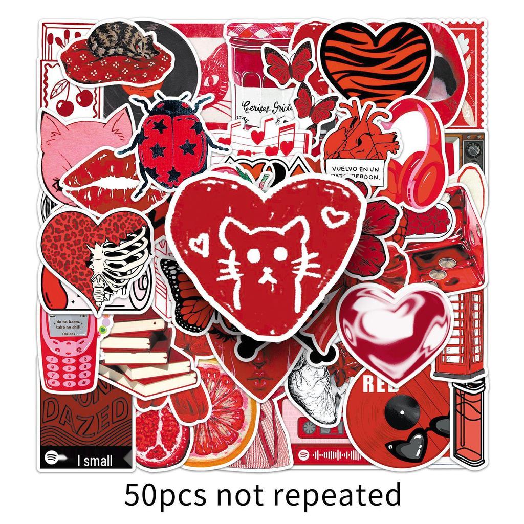 50 Y2K Red Graffiti Waterproof Eco-friendly Stickers for Fridge, Thermos, Bicycle