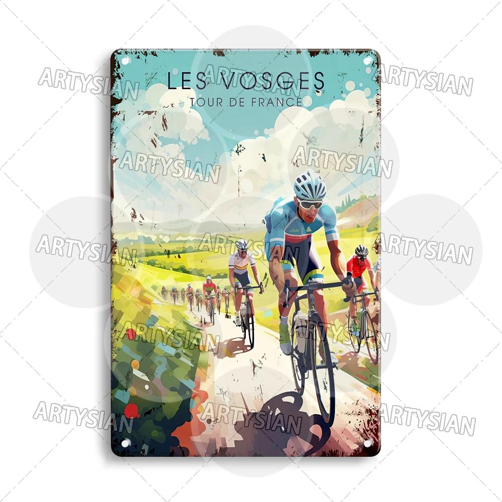 Vélo Tour De France Cycling Metal Sign Les Pyrénées Auvergne Les Vosges Col Du Galibier Col d'Aspin Tignes Col De La Bonette