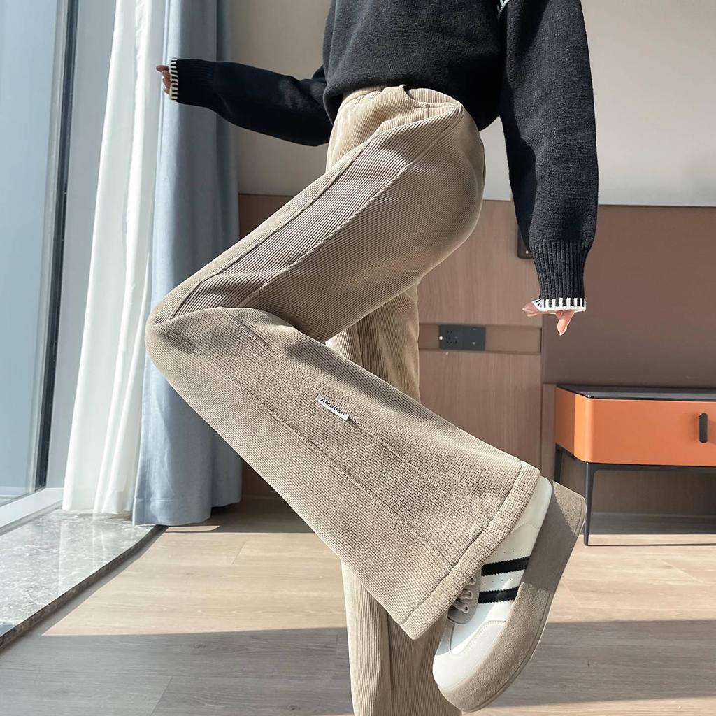 Women's High Waist Corduroy Chenille Flare Pants with Fleece Lining - Slimming and Wide Leg Trousers for Autumn/Winter 2025