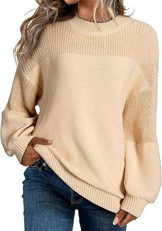 Women's Lantern Sleeve Round Neck Pullover Sweater