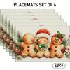 Set of 4/6 Christmas Gingerbread Man Placemats Featuring Adorable Gingerbread Figures, Holly Leaves, And Red Berries, Perfect for Holiday Kitchen Tabl