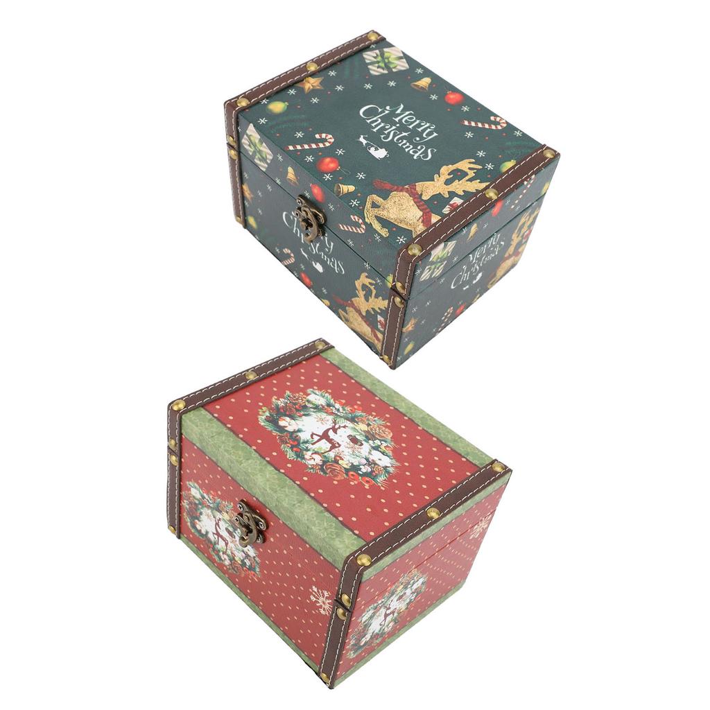 Wooden Trinket Box Vintage PU Leather Christmas Gift Box Jewelry Keepsake Storage Box for Kids Chris