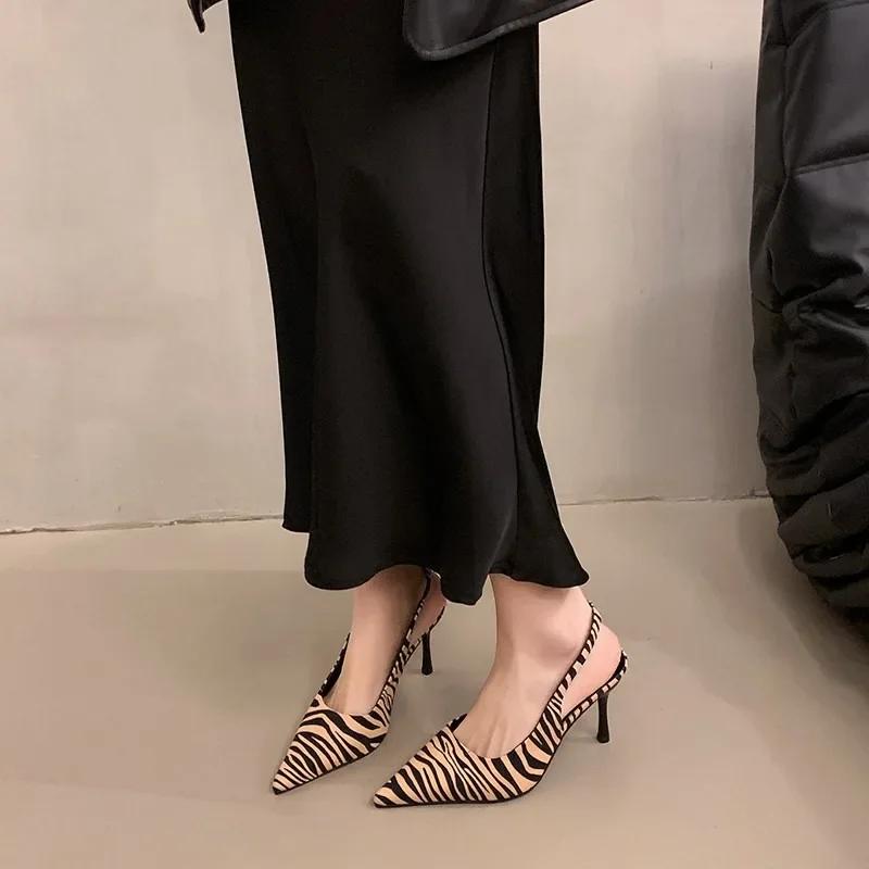 Leopard pointed high heels designer stiletto sandals 2025 women's fashion sexy and elegant party dress shoes large 42