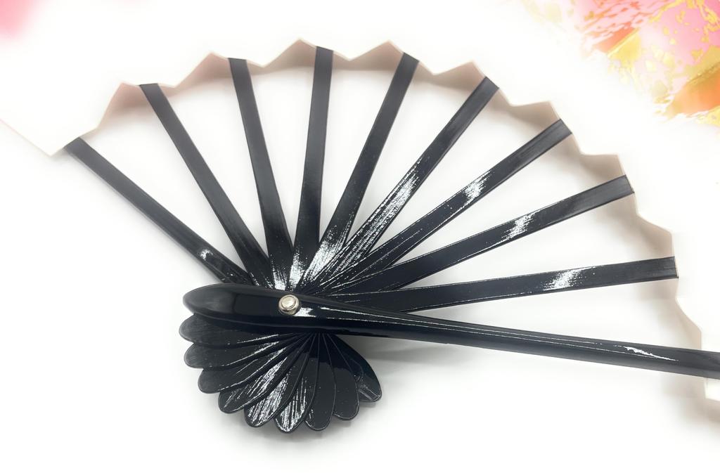 Liebesfächer, 1400mm x 1528mm, Farbiges Papier mit Rotverlauf, 9.5cm, Schwarz lackiertes Knochenmaterial, Fächerbox, für Tanz (Rosa)