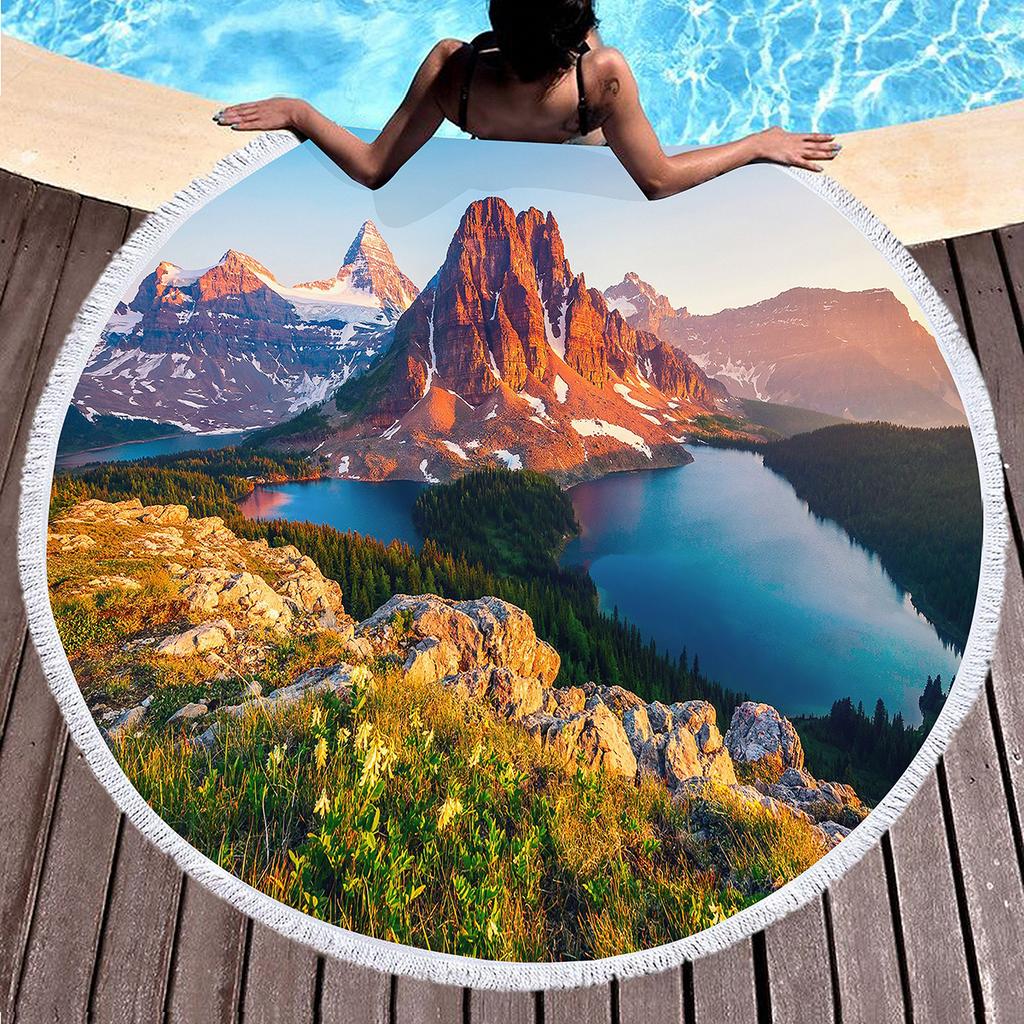 Round Beach Towel,Beautiful Landscape Printing Polyester Sand Resistant Beach Blanket,Absorbent Quick Dry Pool Towel Picnic Mat