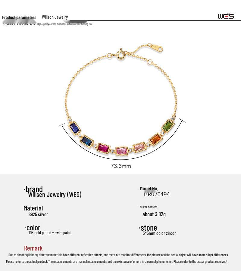 S925 Silver Gold-Plated Rainbow Zircon Bracelet with Multi-Color Gemstones - Luxurious Holiday Gift