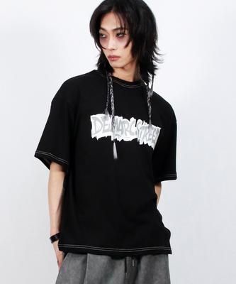 Deumakeu M Text Graffiti Boxy Short Sleeve Tee - Black