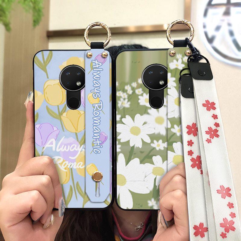 Anti-knock Flower Phone Case For Nokia 6.2/7.2 Dirt-resistant Silicone Oil Painting Waterproof Soft Case Wristband Ring