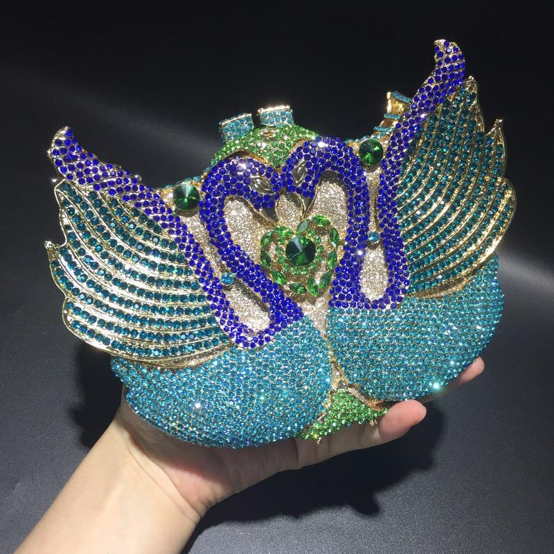 

Swan-Shaped Diamond Evening Bags Clutches WHTUOHENG Green/White/Blue Women Crystal Party Prom Purse Handbags Dinner Clutches 17.5cmX13cmX8cm