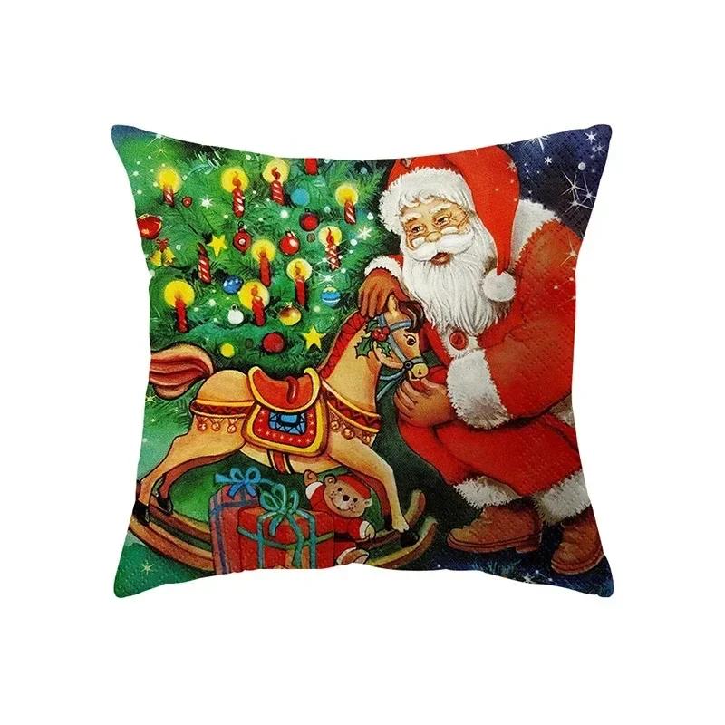 Christmas Atmosphere Santa Claus Print Pattern Cushion Cover Home Decoration Living Room Sofa Square Pillow Cover