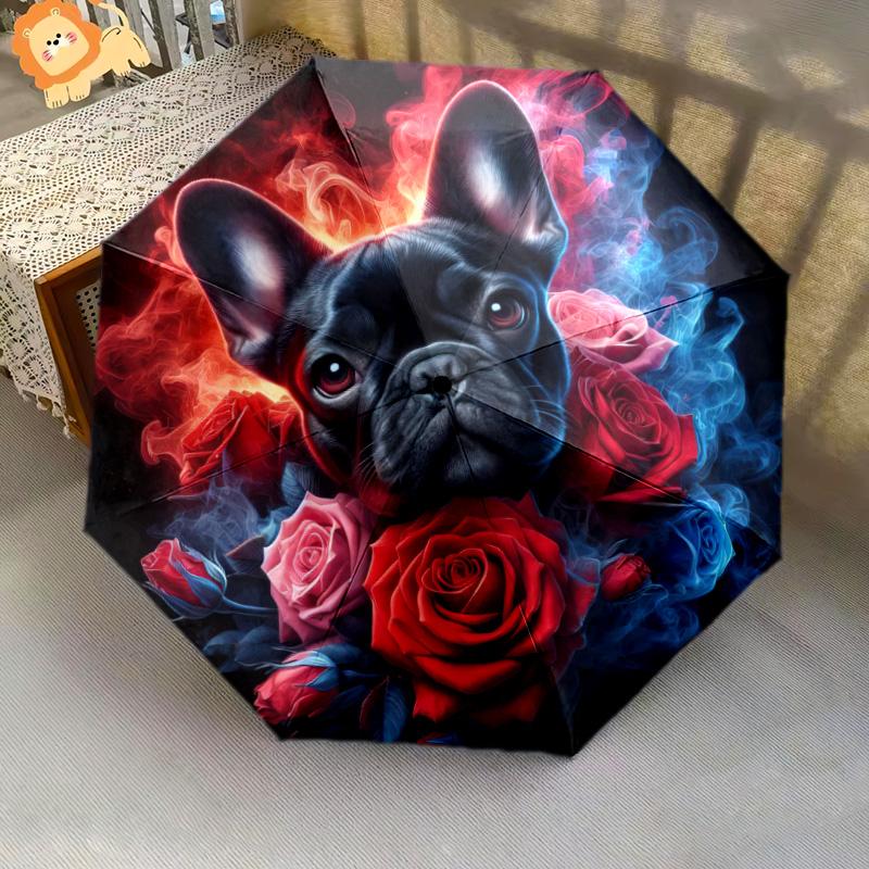 1pc Cute dog pattern Umbrella Portable Folding Umbrella Iron Frame Hole Bone Structure Outdoor Home Umbrella