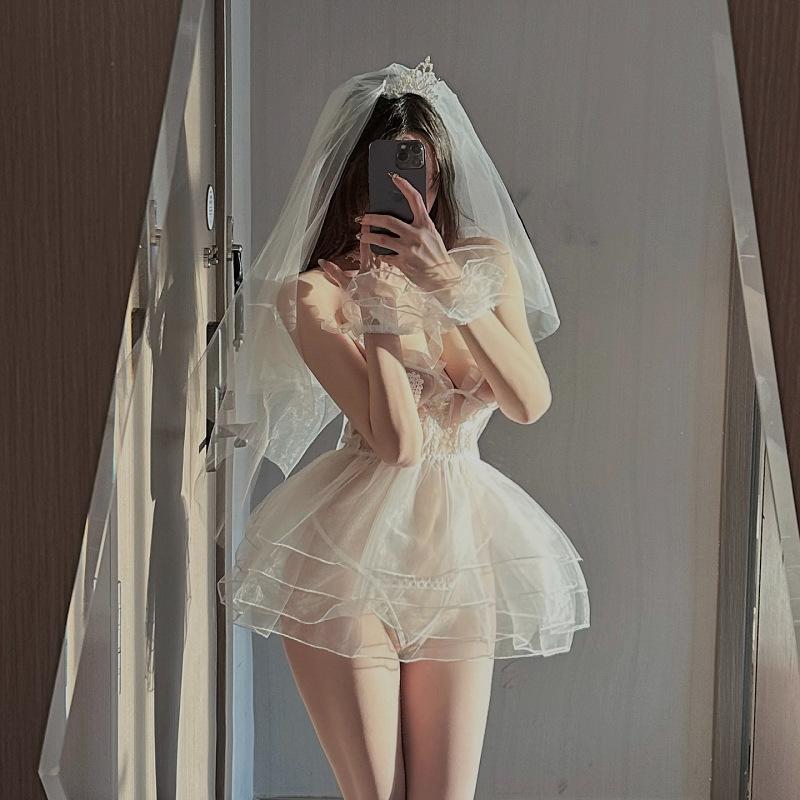 Sexy Lingerie Bridal Dress Passion Uniform Lace Pure Sweet Wedding Dress Sexy Transparent Princess Dress Sexy