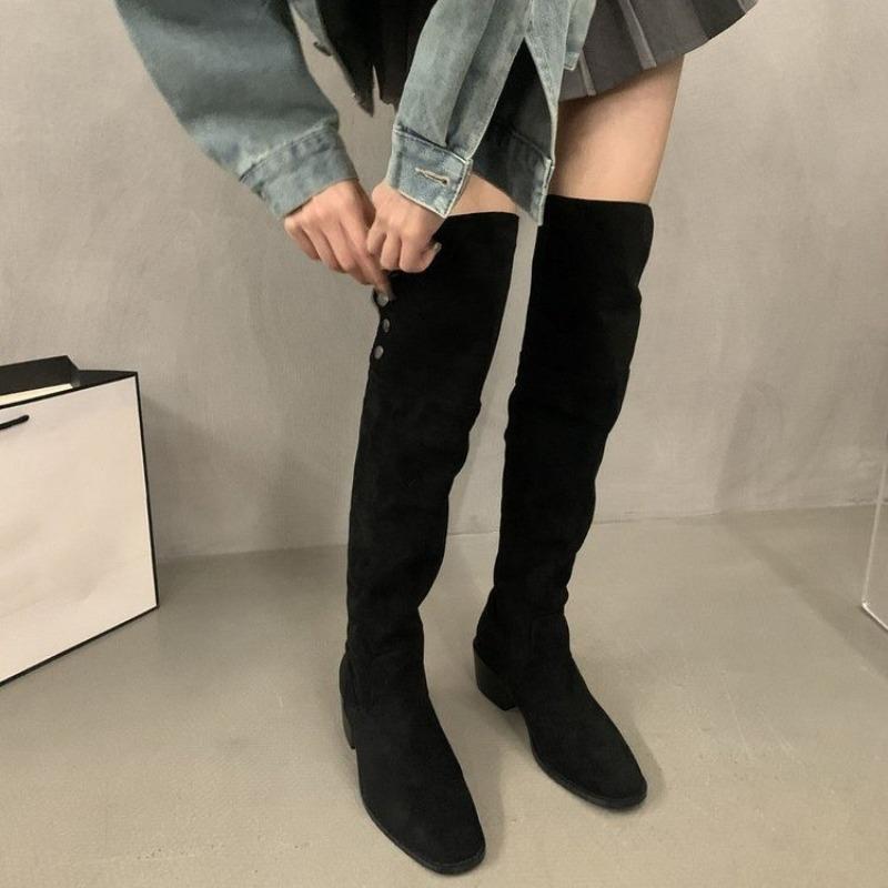 Coarse Heel Black Tall Boots Over Knee Boots Boots Women's Shoes New Autumn and Winter Skinny Boots Long Knight Boots