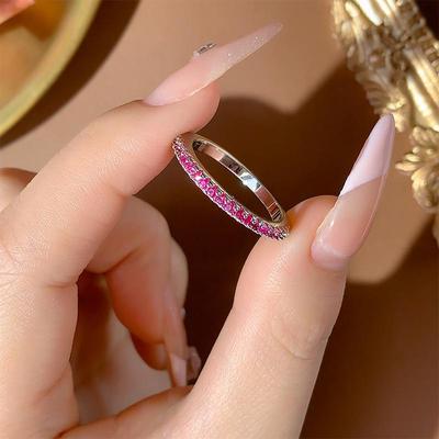 Women's Stackable High Color Retention Red Corundum Half-Circle Ring for Index Finger