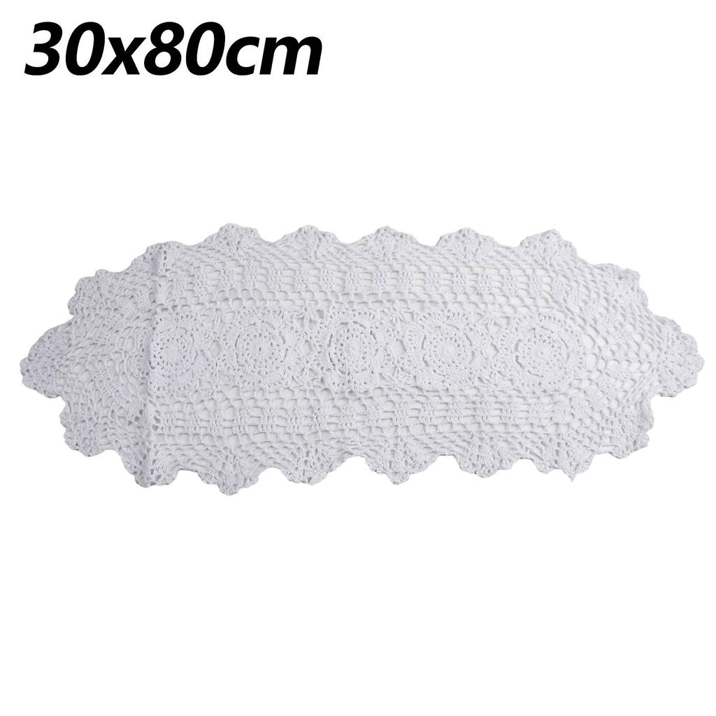 Stylish Floral Oval Tablecloth with Handmade Crocheted Lace 30x80cm