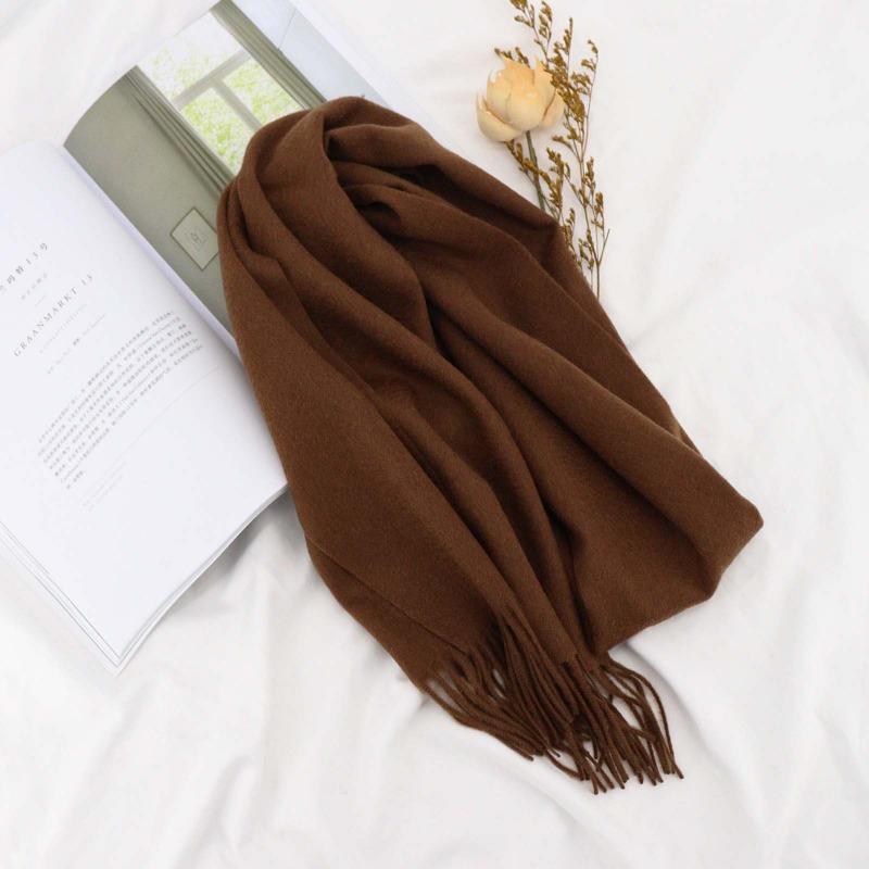 Solid color 100% wool scarf, women's high-end sense, women's versatile spring and autumn thin scarf, men's shawl wholesale