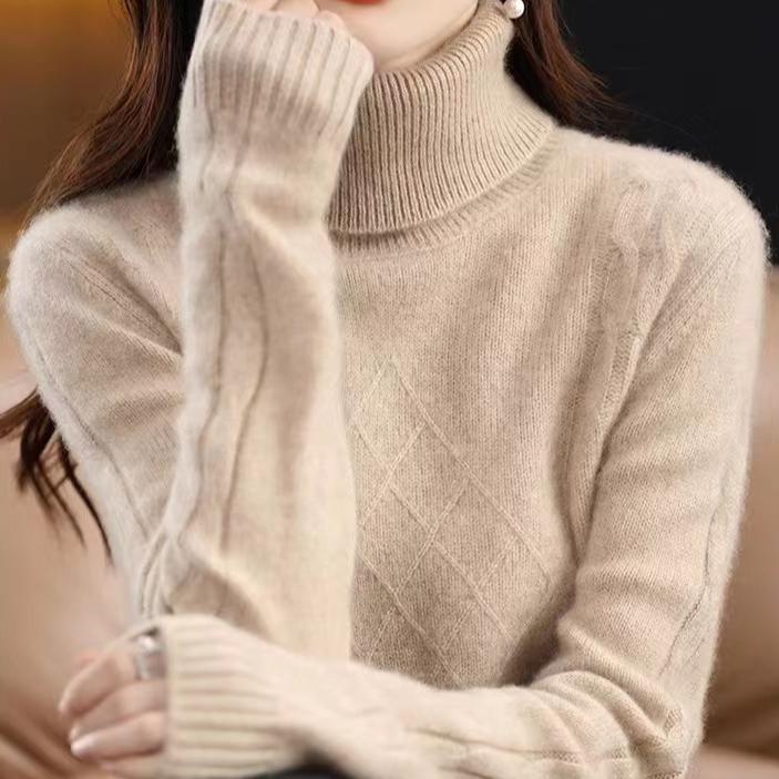 

Корейский свободный свитер, женский толстый вязаный свитер с длинными рукавами, однотонный универсальный свитер с высоким воротом, повседневный пуловер для осени и зимы XL хаки
