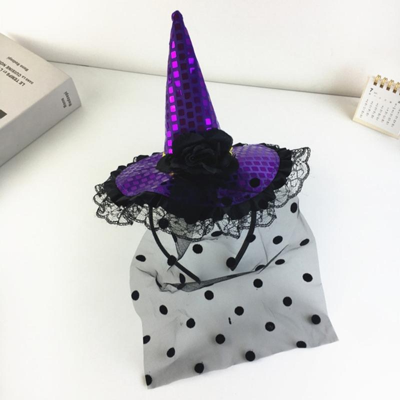 Witch Hat Headband for Adult Cosplay Party Costume Novelty Wizard Cap Hairband Holiday Masked Ball Headgear Accessories
